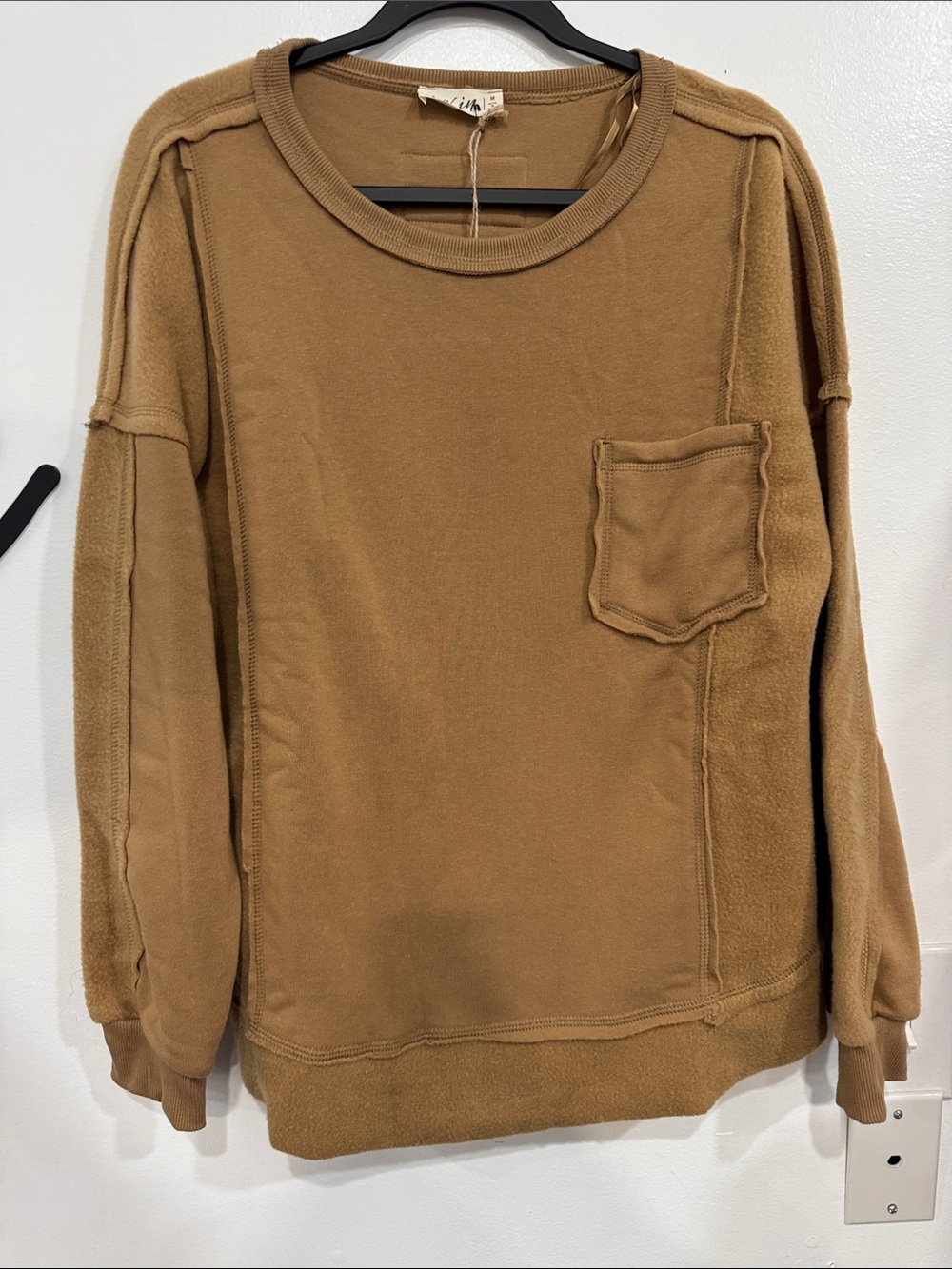 Relaxed Crewneck Pocket Sweater in Camel